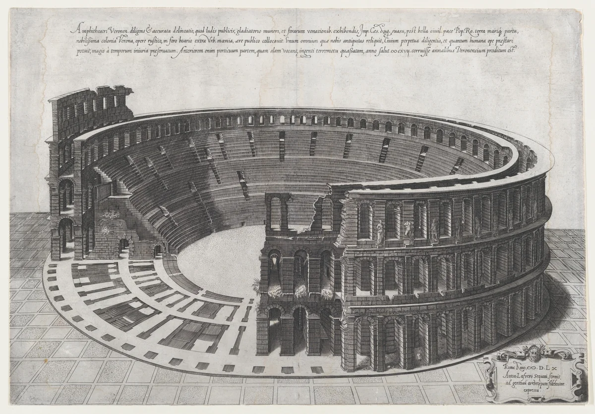 Amphitheater at Verona, from "Speculum Romanae Magnificentiae" by anonymous, print, 1560
