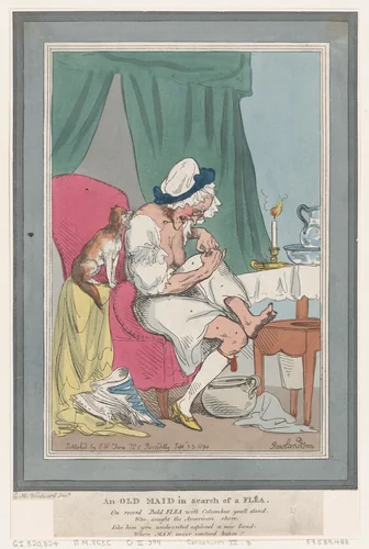 An Old Maid In Search of a Flea by Thomas Rowlandson, print, 1794