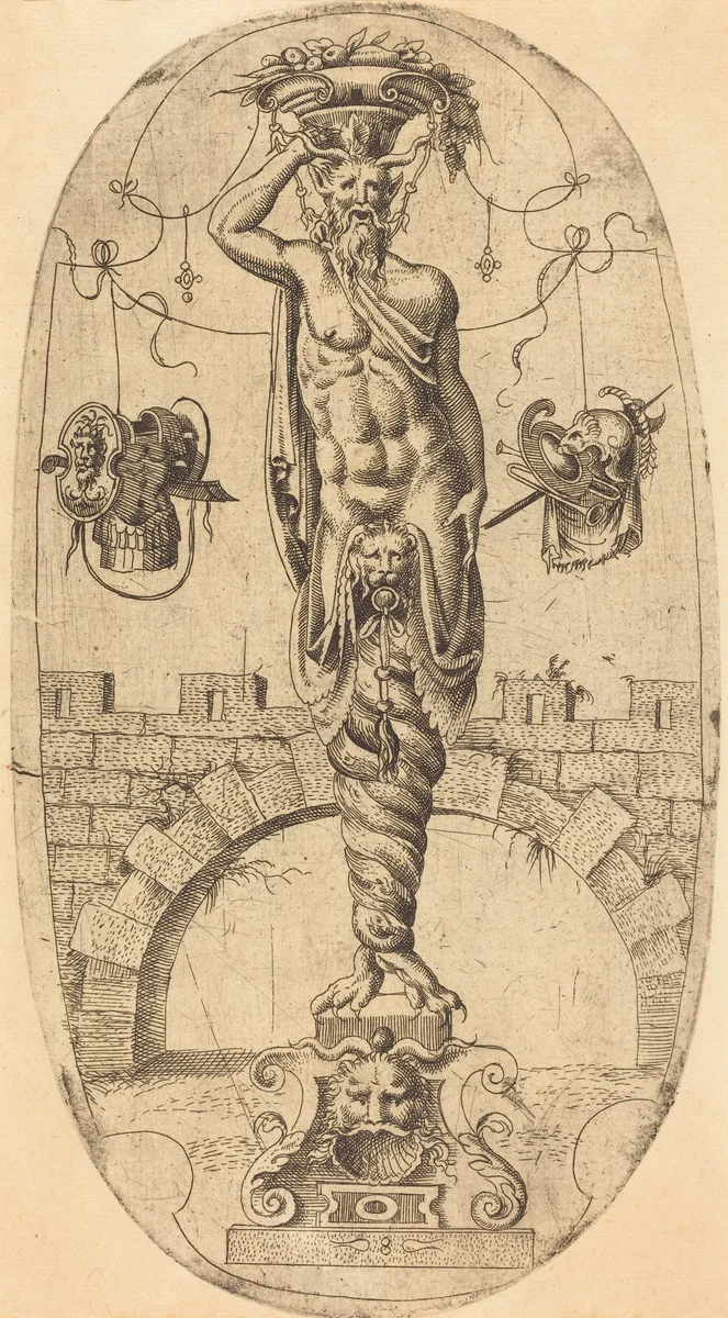 Satyr with Twisted Legs by Jean Mignon, print, 1523-1603