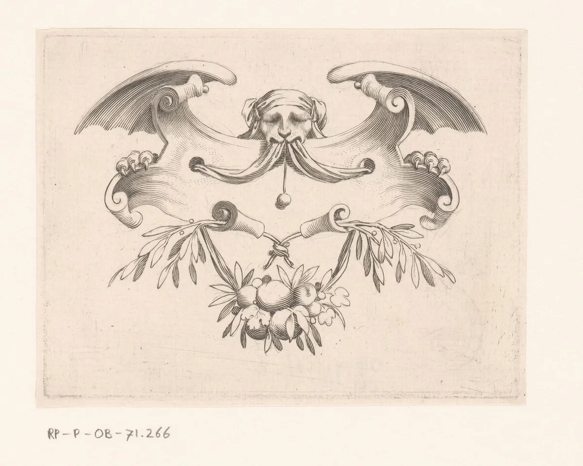 Cul-de-lampe met leeuwenkop by Claude Mellan, print, 1639-1643