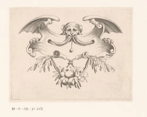 Cul-de-lampe met leeuwenkop by Claude Mellan, print, 1639-1643
