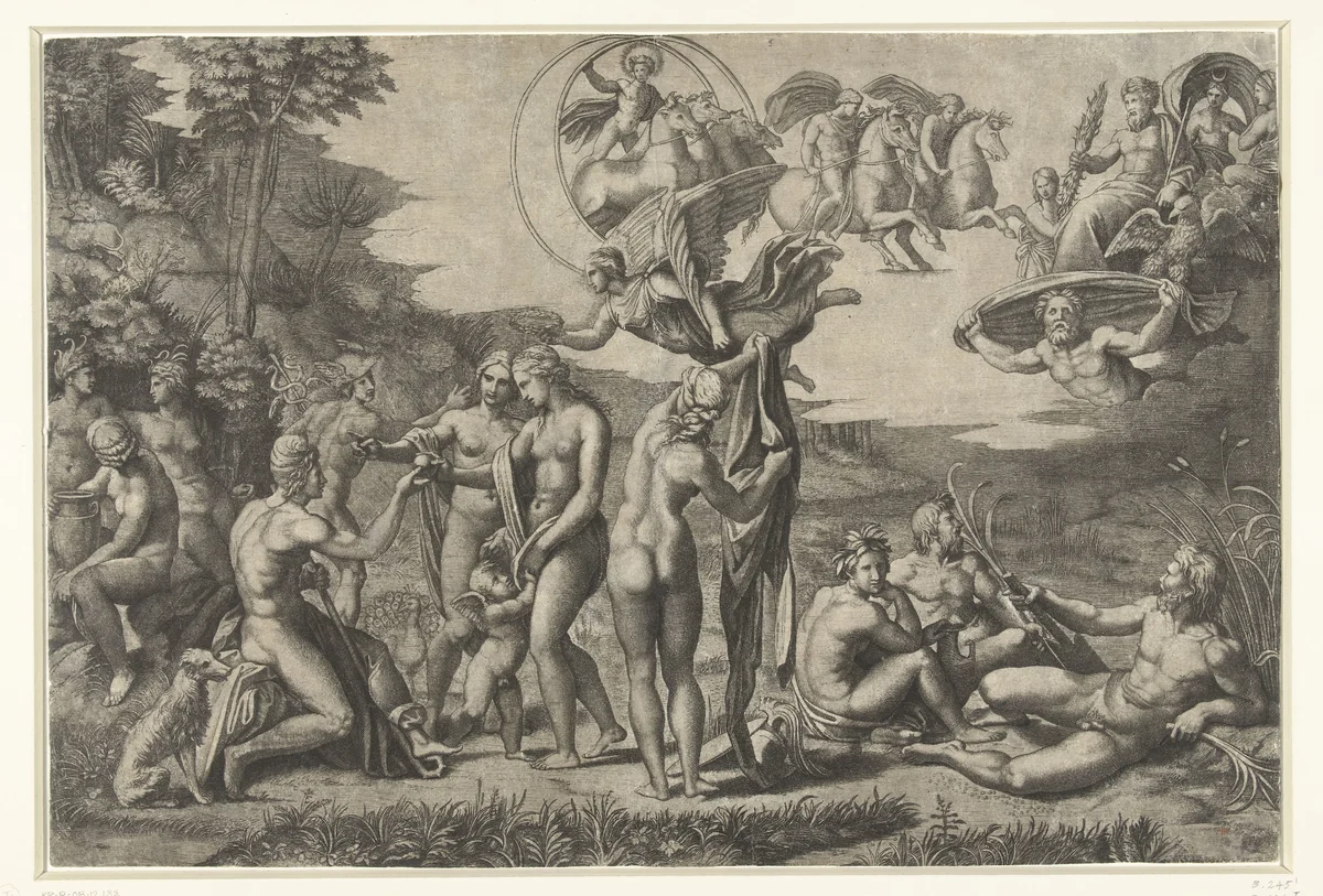 Oordeel van Paris by Marcantonio Raimondi, print, 1517-1520