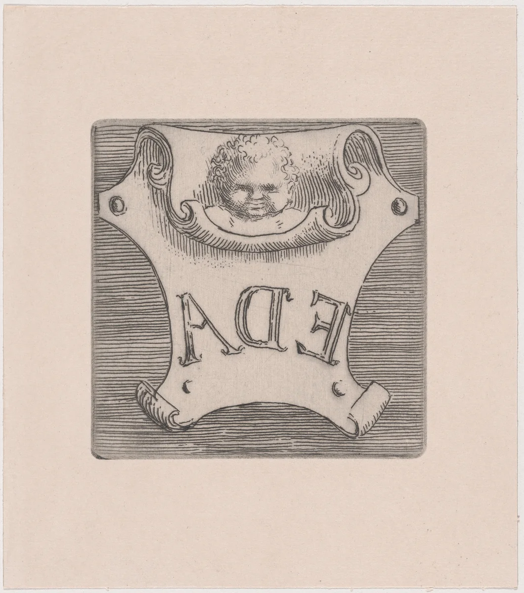 Impression from a name plate for Edward D. Adams by Alphonse Legros, print, 1887-1897