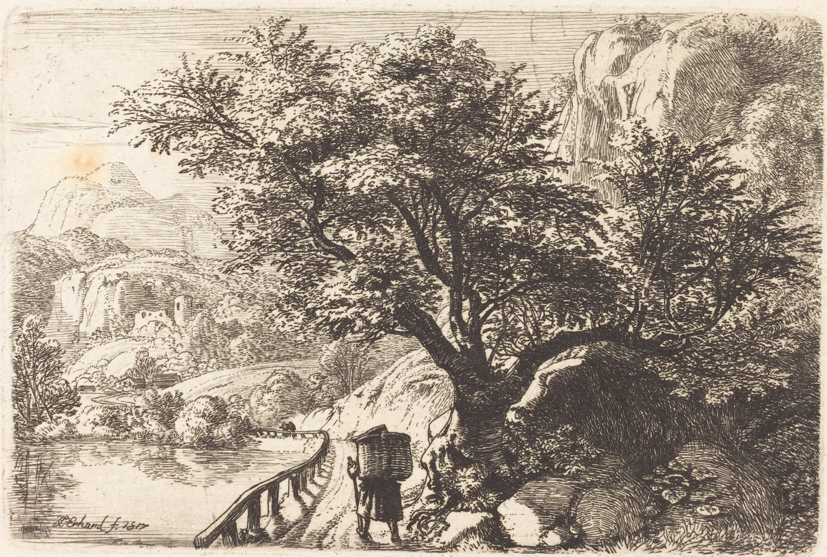 Peasant Walking along a River by Johann Christoph Erhard, print, 1817