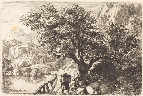Peasant Walking along a River by Johann Christoph Erhard, print, 1817