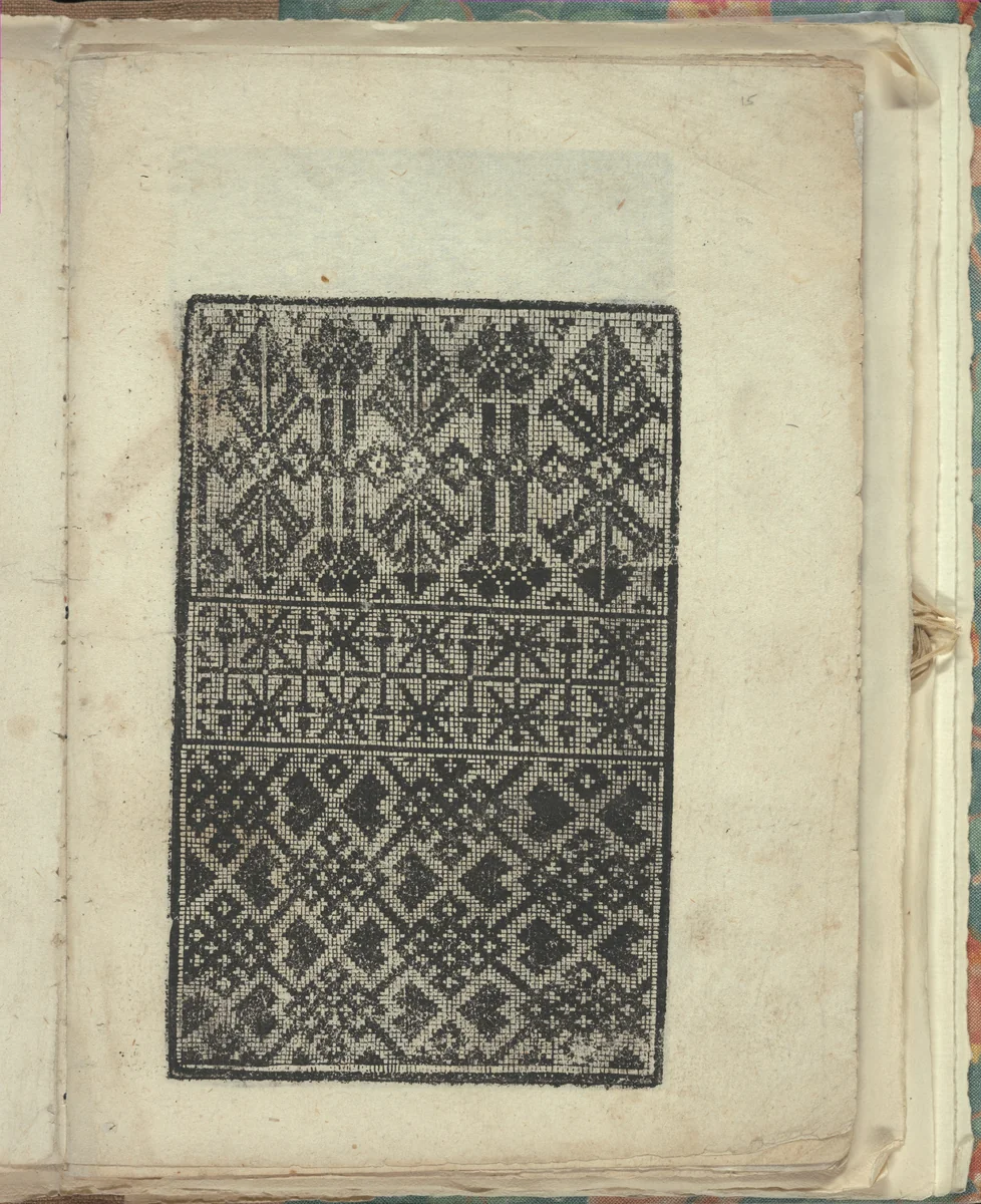 Opera Nova Universali intitulata Corona di racammi, page 15 (recto) by Giovanni Andrea Vavassore, book, 1530