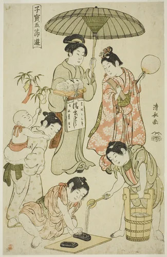 The Tanabata Festival, from the from the series "Precious Children's Games of the Five Festivals (Kodakara gosetsu asobi)" by Torii Kiyonaga (鳥居清長), print, 1796-1806