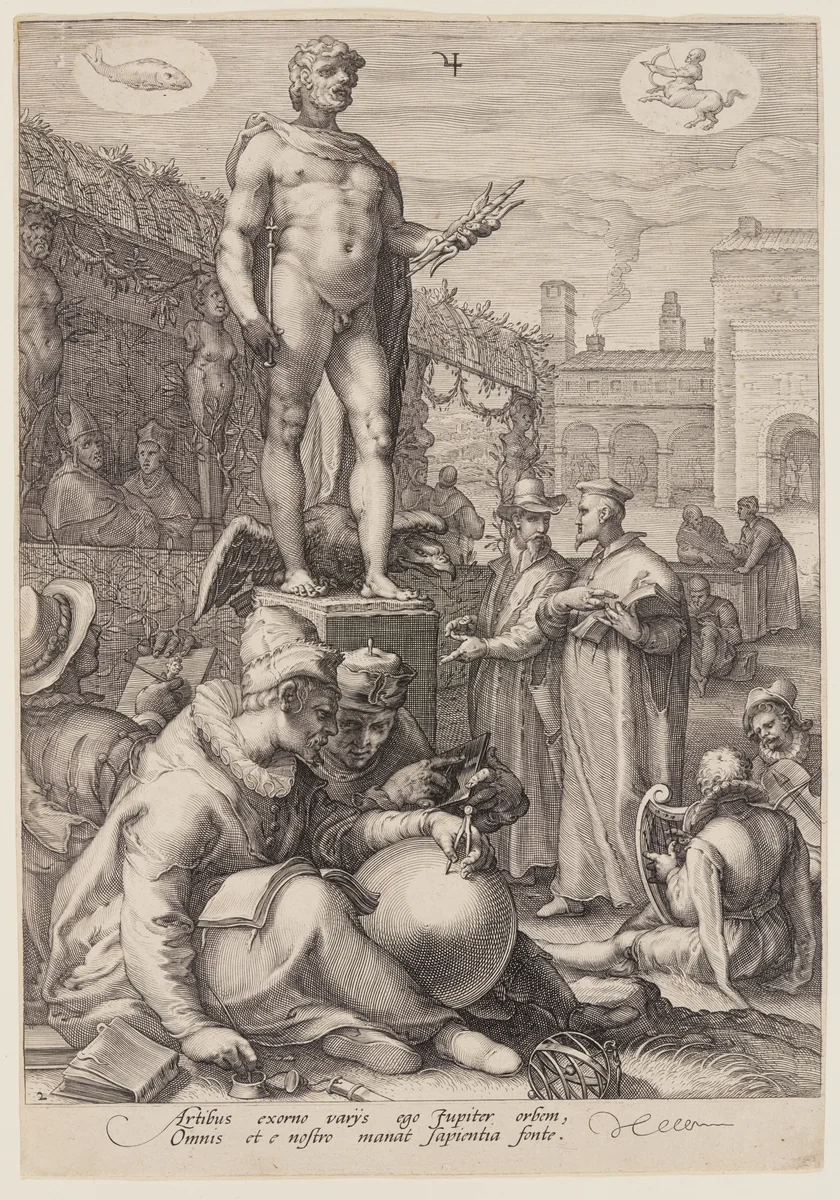 Jupiter Presiding over the Liberal Arts, from Seven Planetary Gods by Jan Saenredam, print, 1596