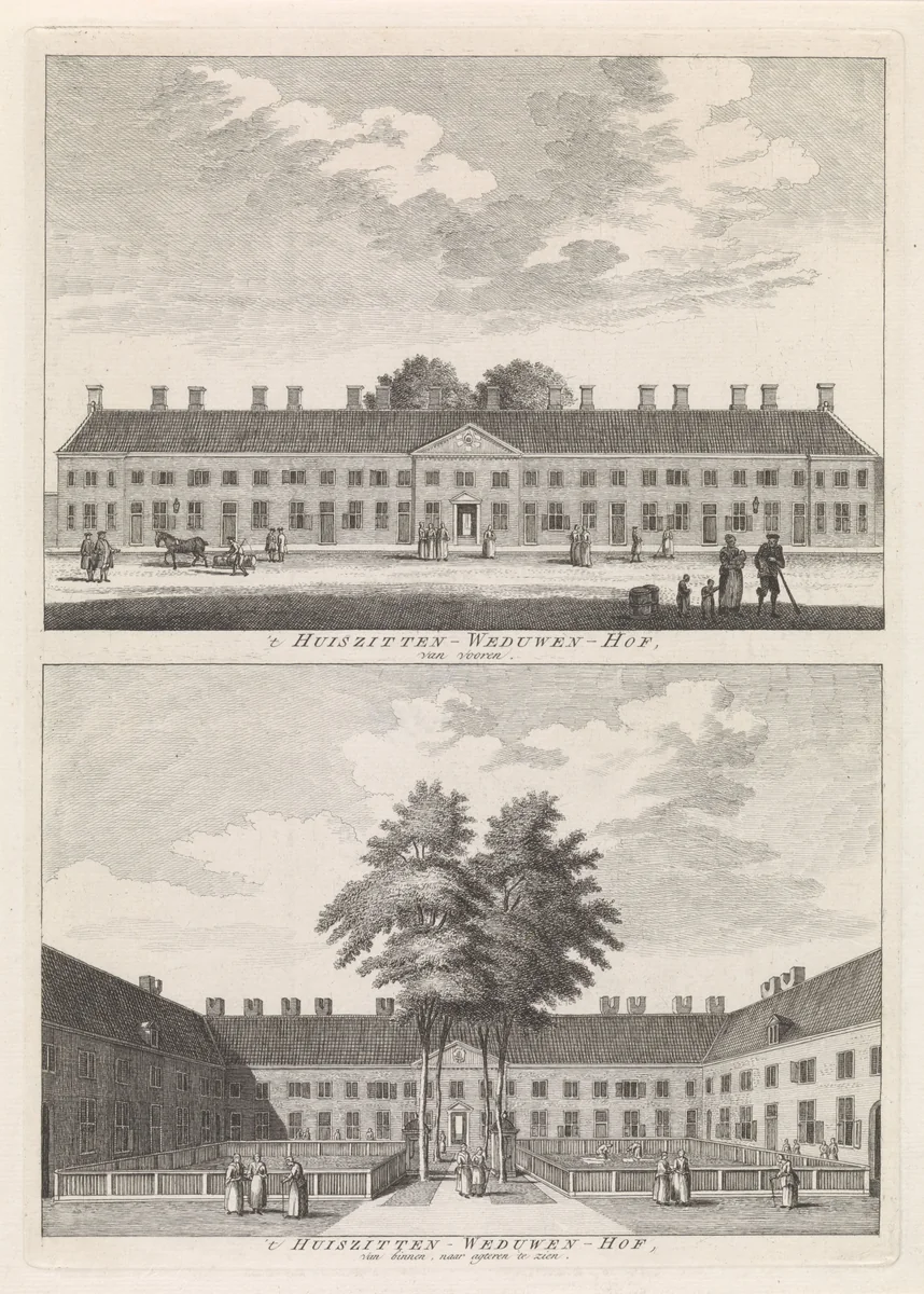 Gezichten op het Huiszittenweduwenhof (Kartuizerhof) van Amsterdam by Jan Goeree, print, 1680-1731