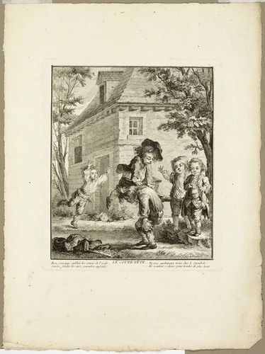 Leap Frog, from The Games of the Urchins of Paris by Jean-Baptiste Tilliard, print, 1770