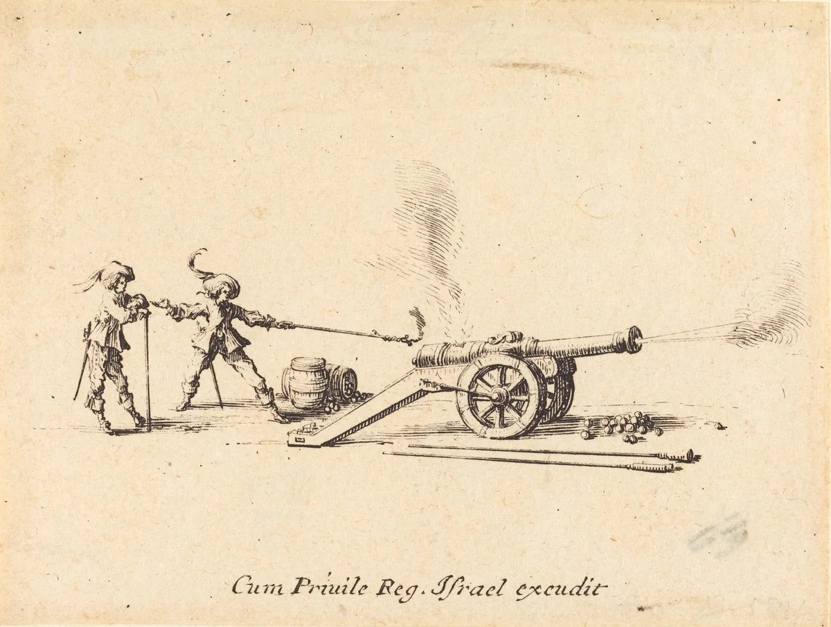 Firing the Cannon by Jacques Callot, print, 1634-1635