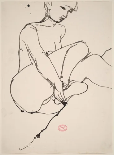Untitled [seated model holding her right foot] by Richard Diebenkorn, drawing, 1955-1967