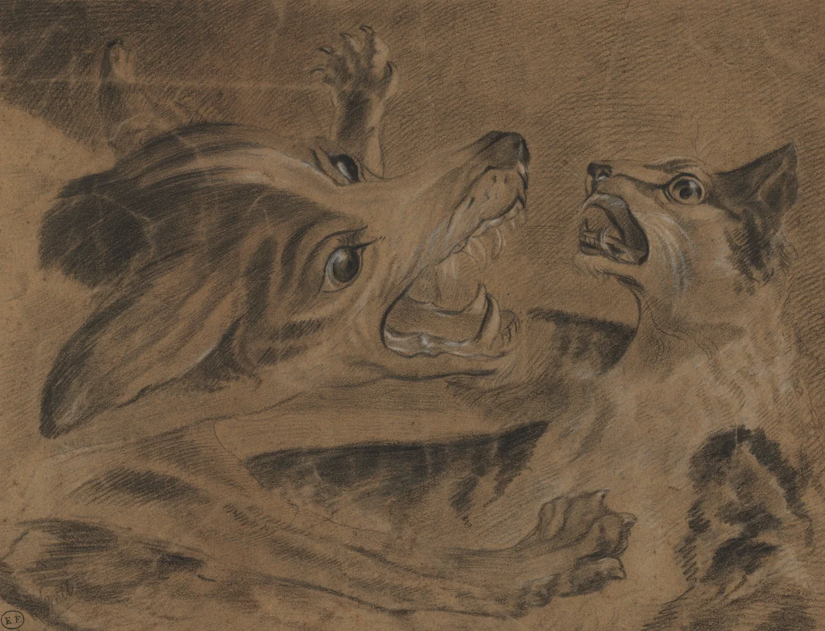 Fighting Animals by Carle Vernet, drawing, 1758-1836