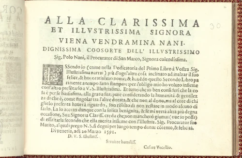 Corona delle Nobili et Virtuose Donne: Libro I-IV, page 30 (recto) by Cesare Vecellio, book, 1601