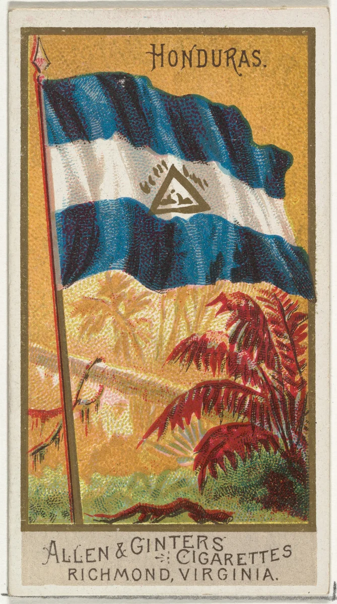 Honduras, from Flags of All Nations, Series 2 (N10) for Allen & Ginter Cigarettes Brands by Allen & Ginter, print, 1890