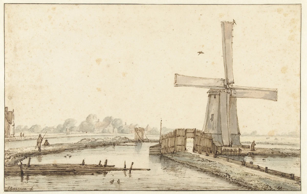 De windmolen aan het water by Anthonie van Borssom, drawing, 1660-1677