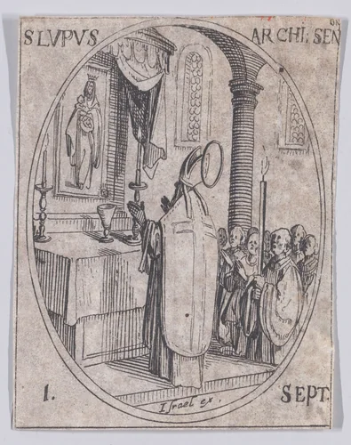 S. Leu, archevêque (St. Lupus, Archbishop), September 1st, from "Les Images De Tous Les Saincts et Saintes de L'Année" (Images of All of the Saints and Religious Events of the Year) by Jacques Callot, print, 1636