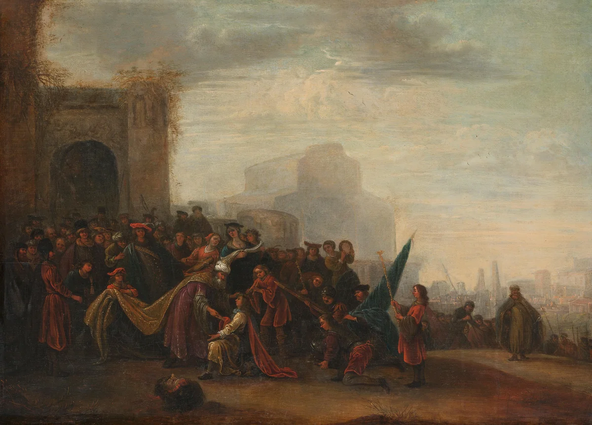 Saul Welcoming David after his Victory over Goliath by Gerrit de Wet, painting, 1640