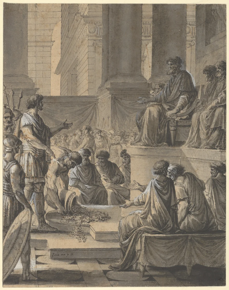 Hannibal Before the Senate in Carthage by Etienne Pierre Adrien Gois, drawing, 1798-1799