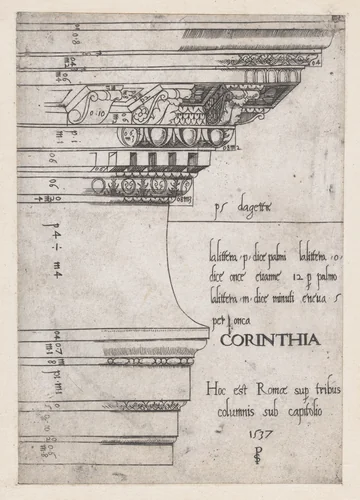 Entablature from the Temple of Castor and Pollux, Rome, from "Speculum Romanae Magnificentiae" by Master PS, print, 1537