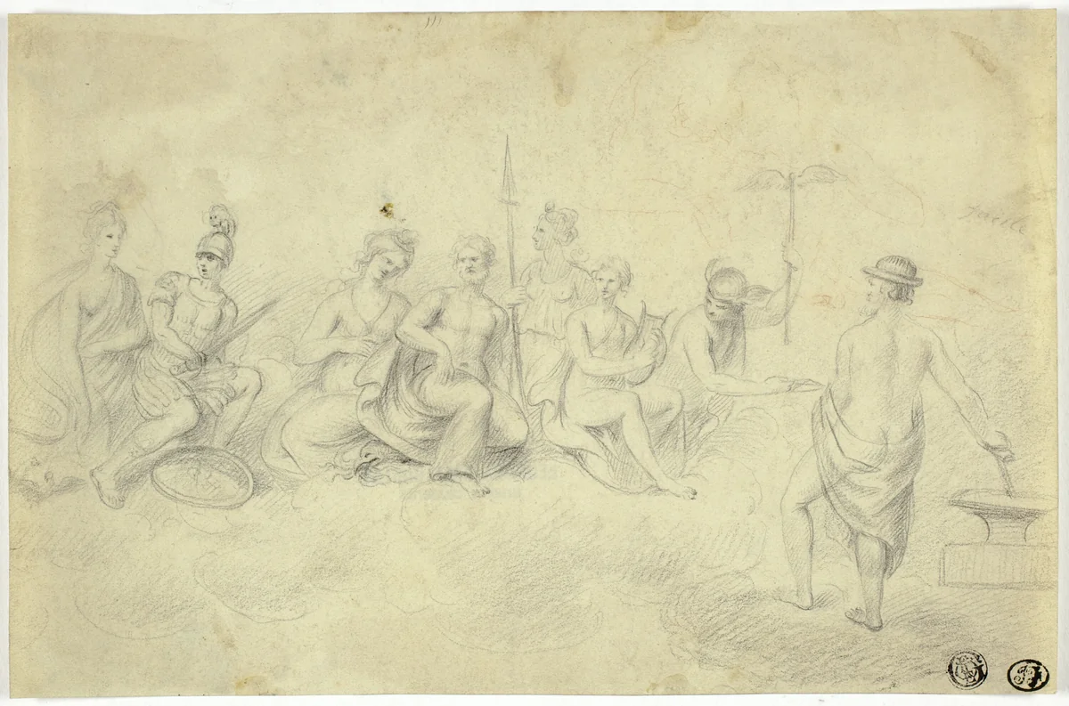 Assembly of Gods and Goddesses on Mount Olympus by Unknown Artist, drawing, 1700-1799