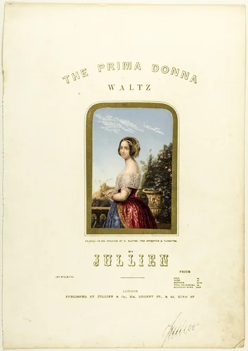 The Bride, cover for The Prima Donna Waltz sheet music by Louis Jullien, print, 1850