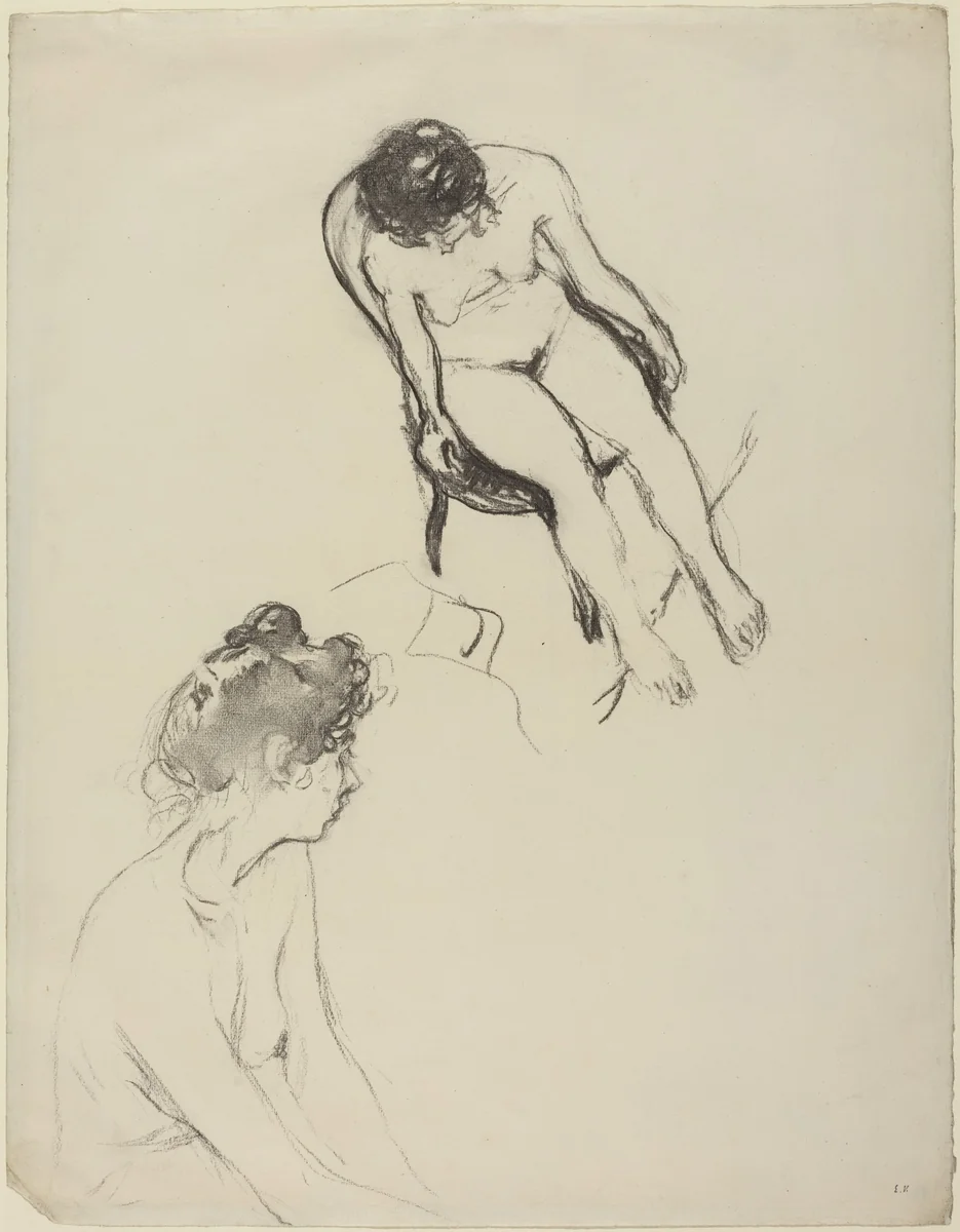 Two Nude Figure Studies by Edouard Vuillard, drawing, 1900-1905