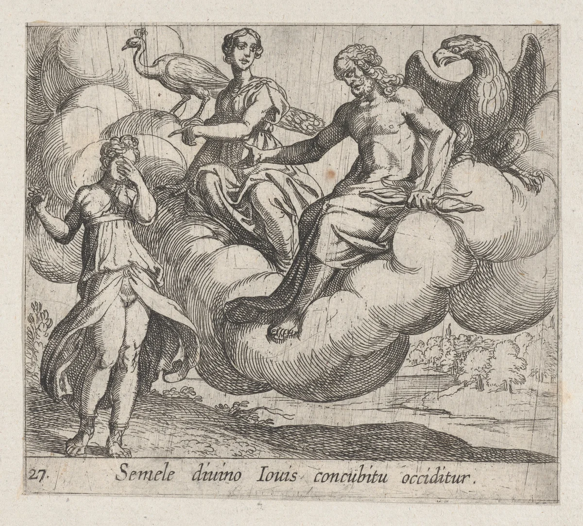 Plate 27: Semele's Wish (Semele divino Ious concubitu occiditur), from Ovid's 'Metamorphoses' by Antonio Tempesta, print, 1606