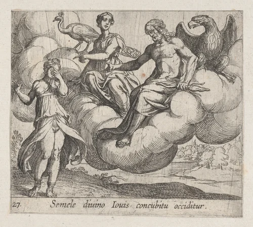 Plate 27: Semele's Wish (Semele divino Ious concubitu occiditur), from Ovid's 'Metamorphoses' by Antonio Tempesta, print, 1606