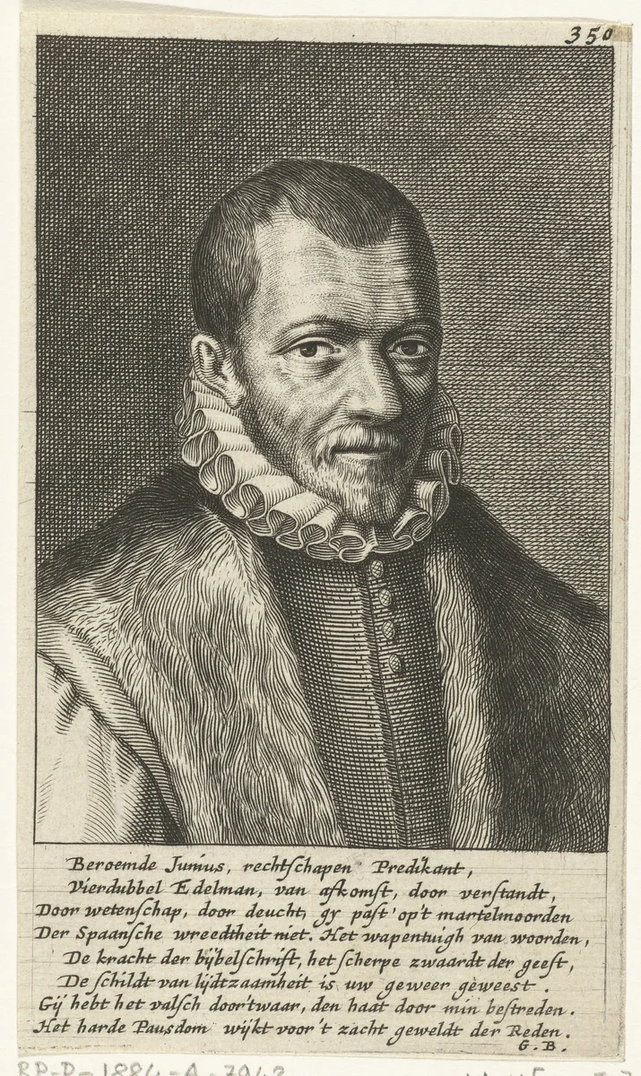 Portret van Franciscus Junius (I) by Hendrik Bary, print, 1657-1707