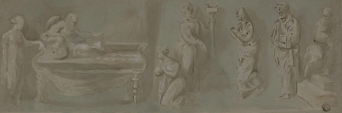 David Promises Bathsheba that Solomon Will Rule by Raphael, drawing, 1700-1899