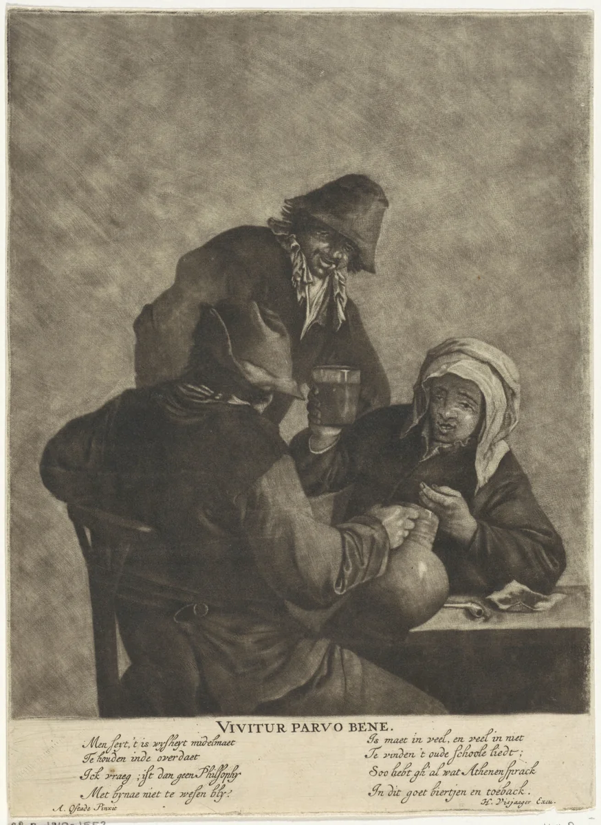 Drie drinkers by anonymous, print, 1683-1684