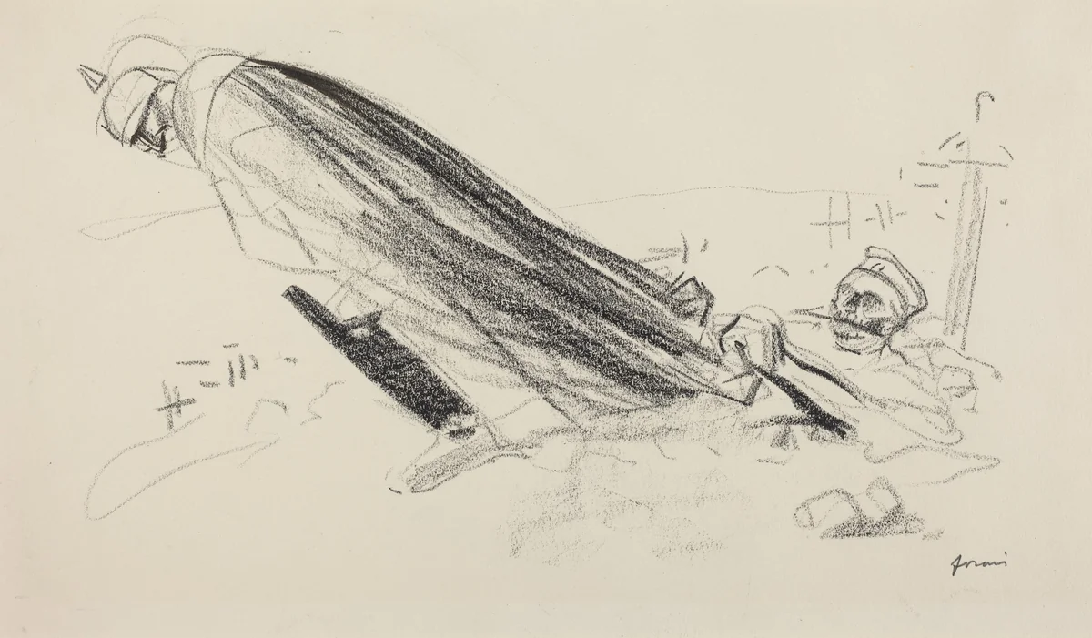 Ceux de la priemiere heure. "Sire! ou en somme-nous de "la guerre fraiche et joyeuse"?..." by Jean-Louis Forain, drawing, 1914-1919