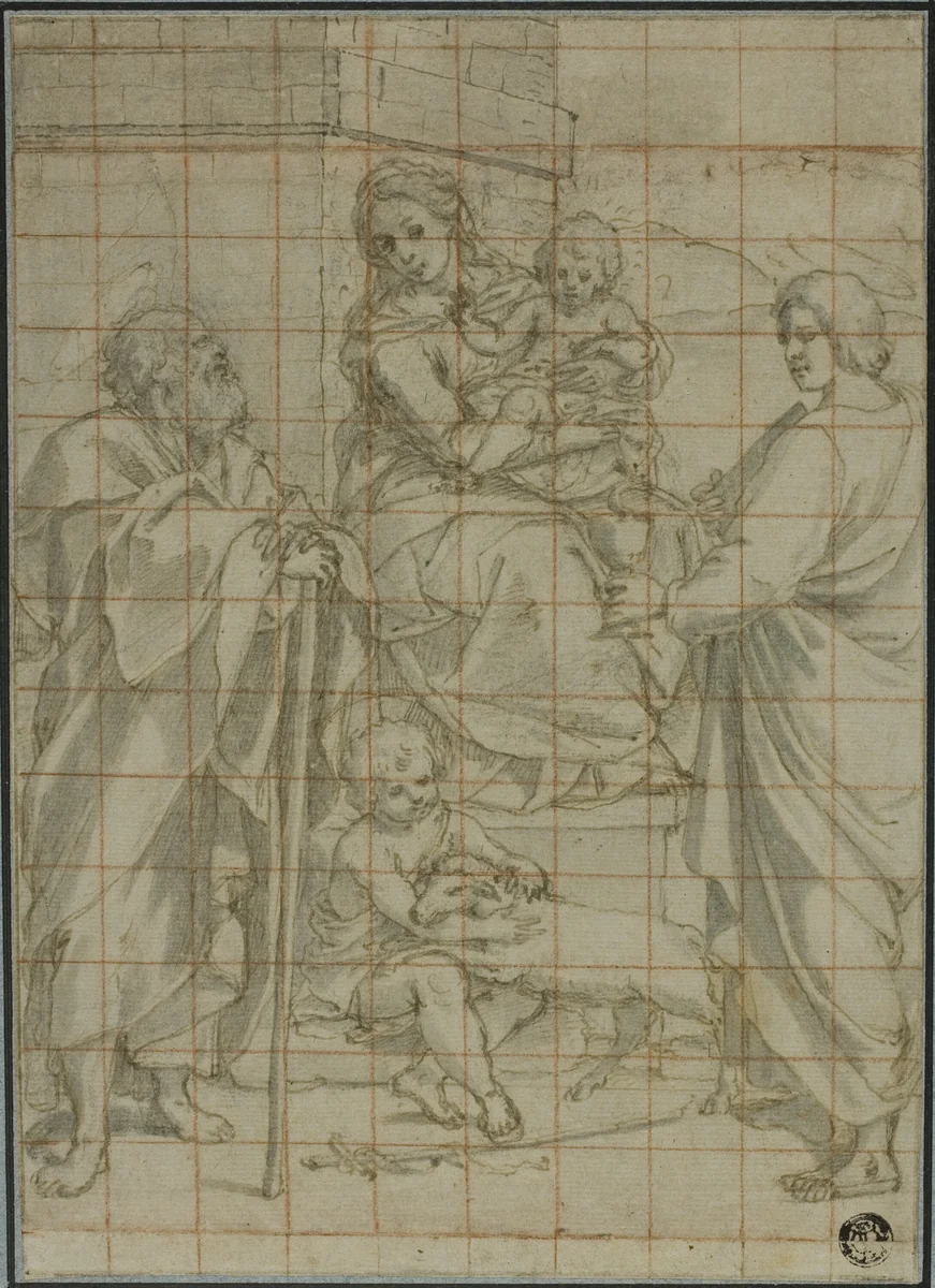 Holy Family with Saint John the Evangelist and the Infant John the Baptist by Bartolomeo Cesi, drawing, 1576-1629
