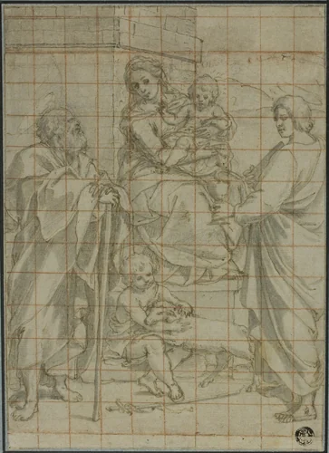 Holy Family with Saint John the Evangelist and the Infant John the Baptist by Bartolomeo Cesi, drawing, 1576-1629