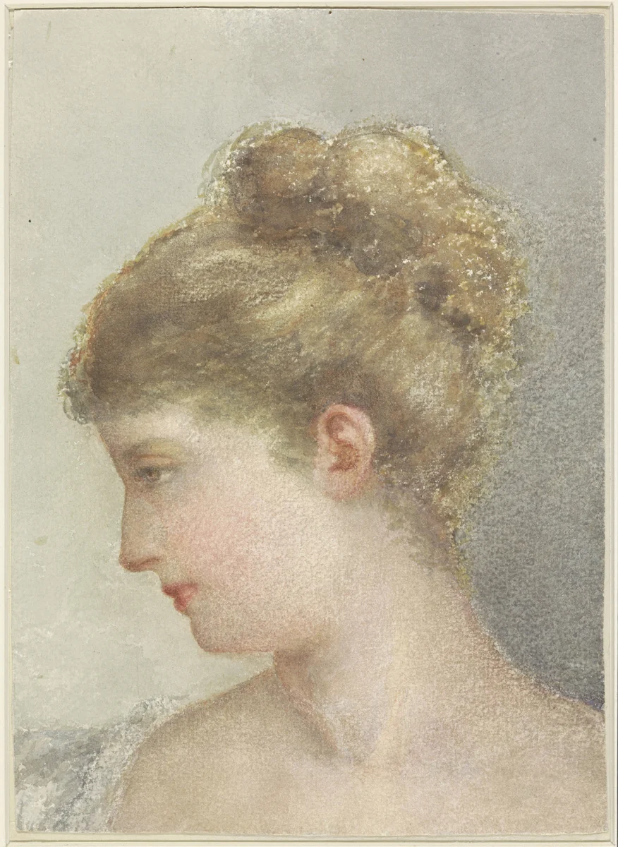 Hoofd van een vrouw, en profil naar links by Albert Martin, drawing, 1837-1892
