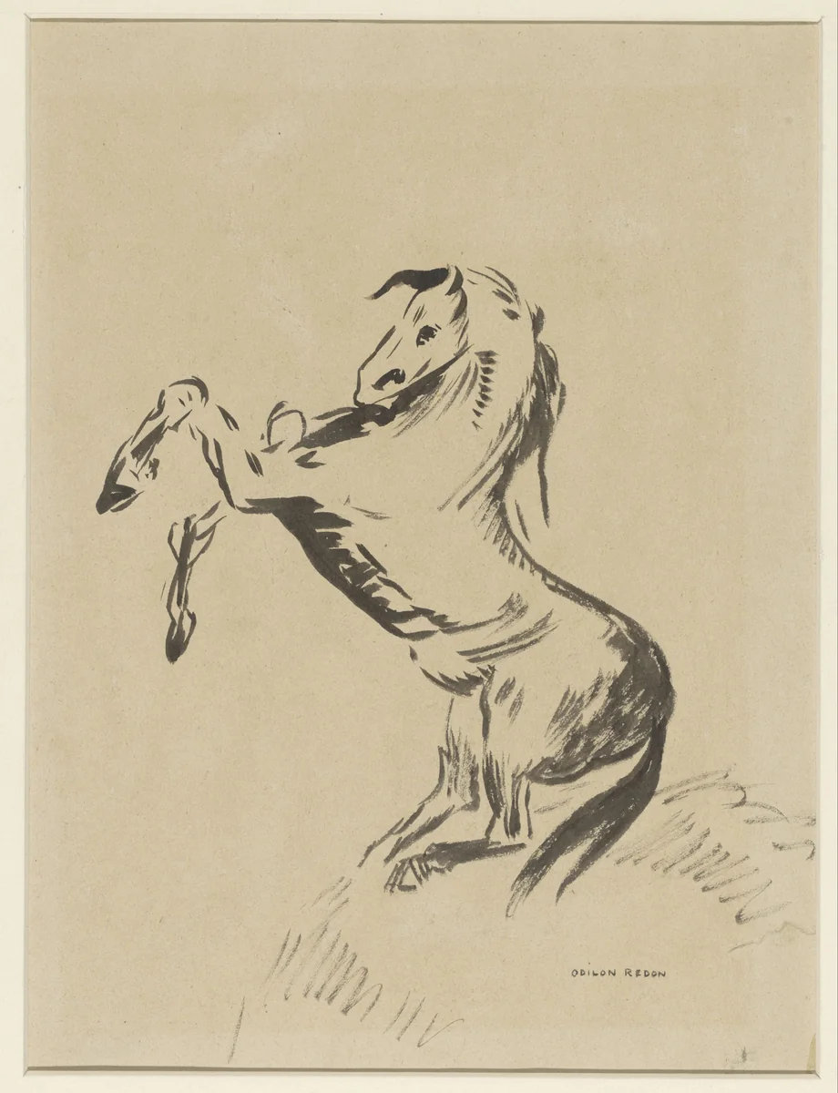 Springend paard op wolken (Pegasus?) by Odilon Redon, drawing, 1903-1907