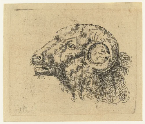 Kop van een ram by Monogrammist IFG, print, 1632-1733