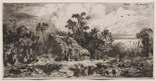 The Cottage by Charles-Émile Jacque, print, 1844