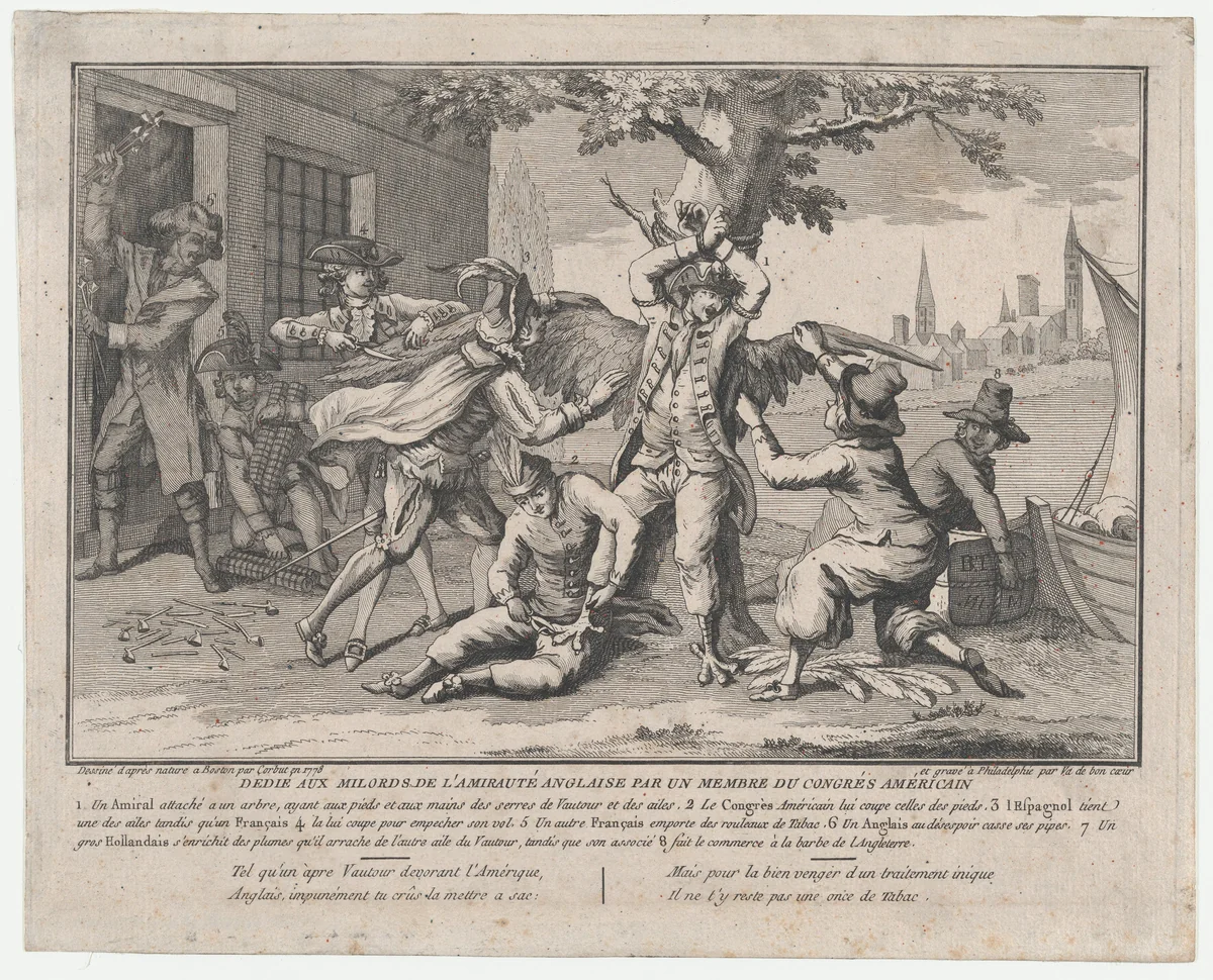 Va de Bon Coeur; Dédié aux Milords de l'Amirauté Anglaise par un Membre de Congrès Américain by Richard Purcell, print, 1778