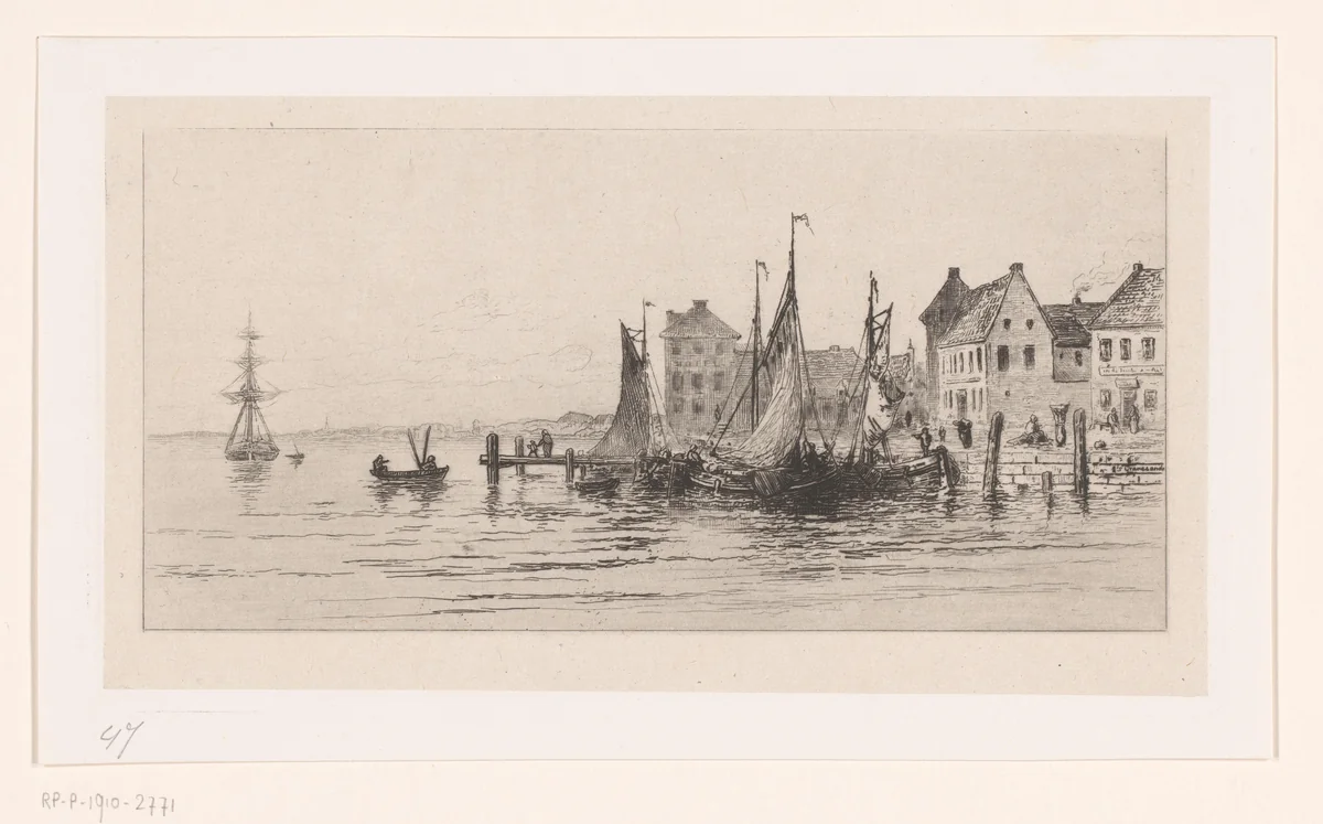 Havengezicht in Temse by Carel Nicolaas Storm van 's-Gravesande, print, 1880-1884