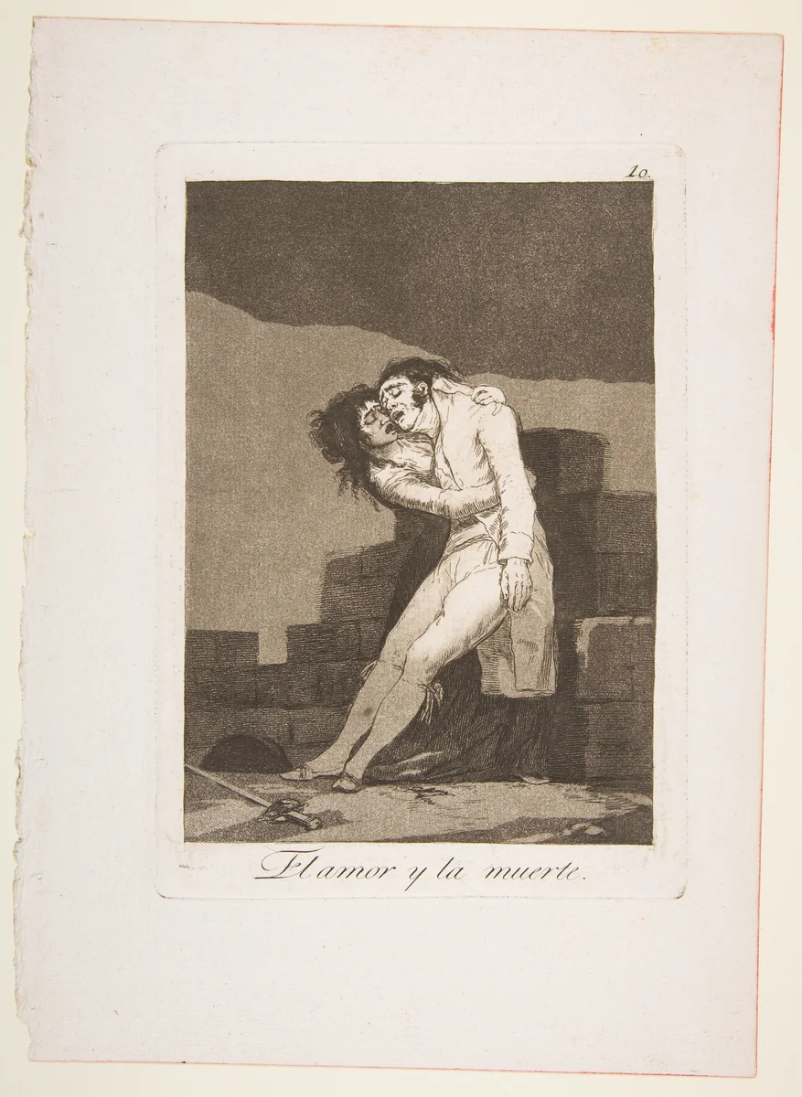 Plate 10 from "Los Caprichos": Love and death (El amor y la muerte) by Goya, print, 1799