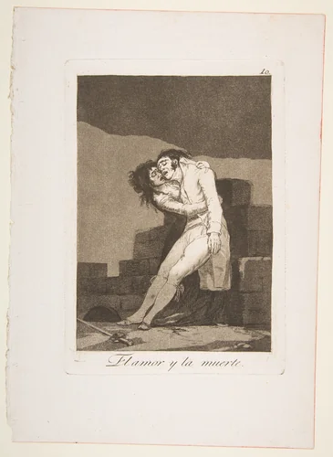 Plate 10 from "Los Caprichos": Love and death (El amor y la muerte) by Goya, print, 1799