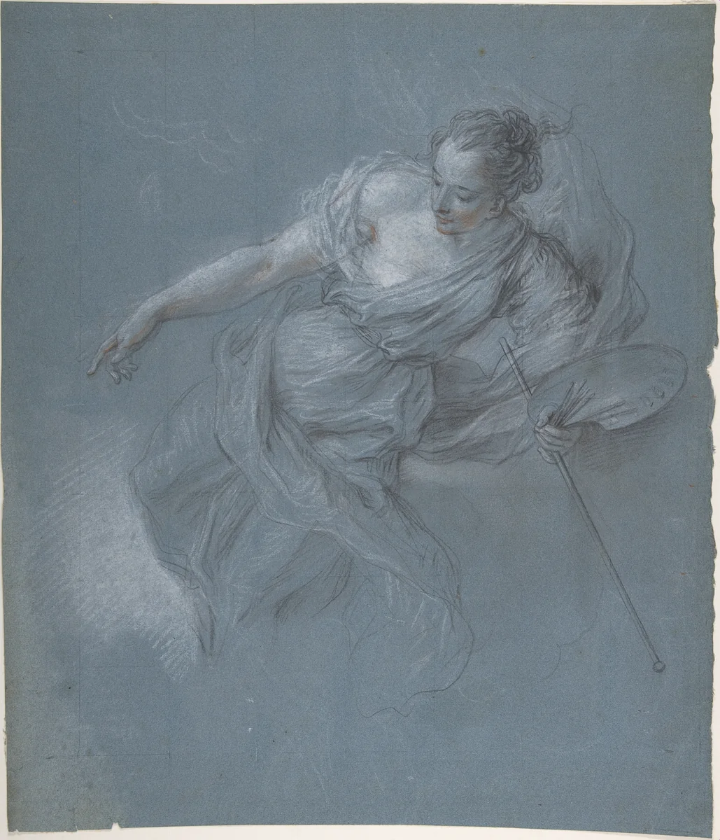 Allegorical Figure of Painting by Charles-Antoine Coypel, drawing, 1710-1752