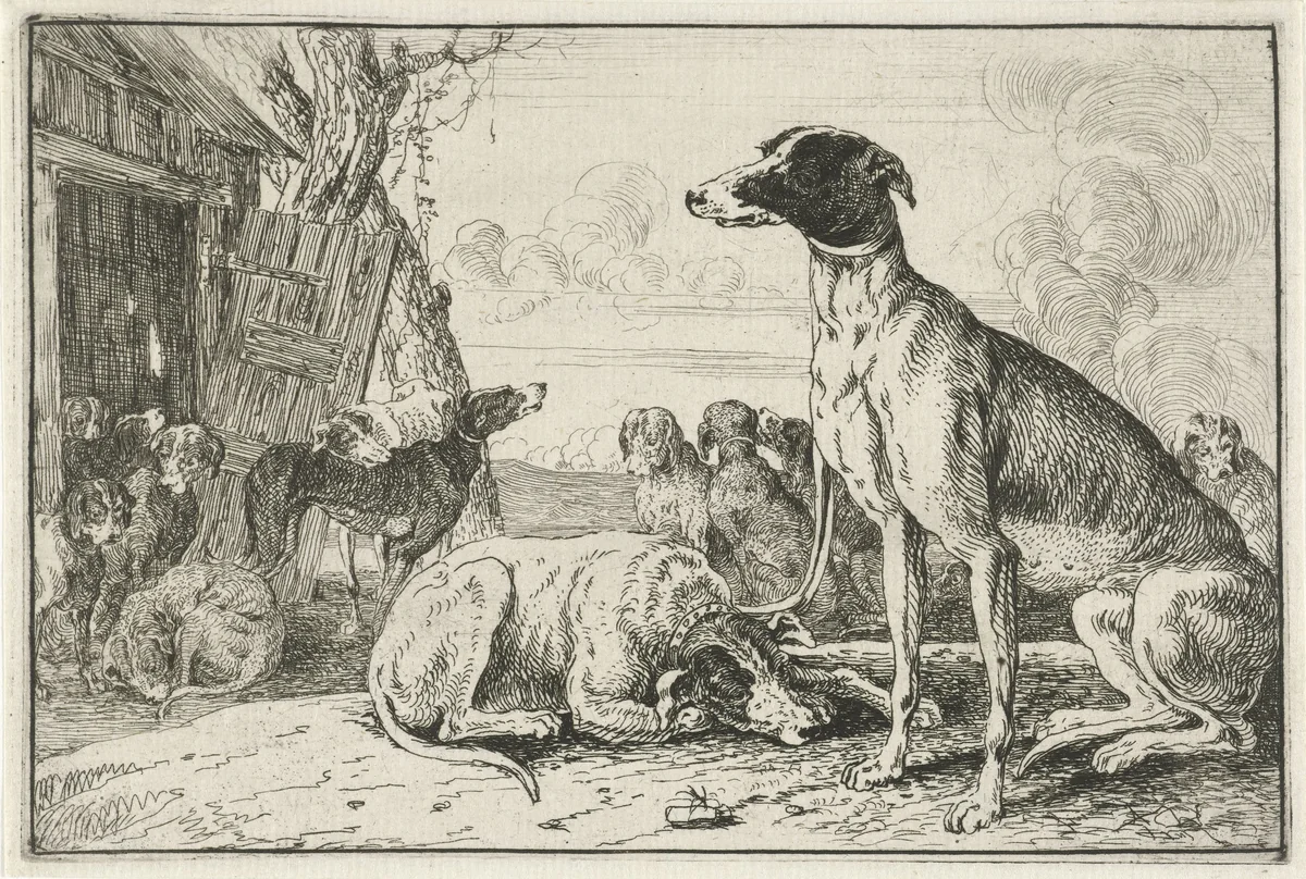 Hondenkennel by Jan van den Hecke, print, 1656