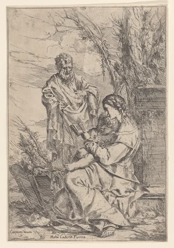 The Holy Family with the Virgin reading a book by Giulio Carpioni, print, 1640-1660