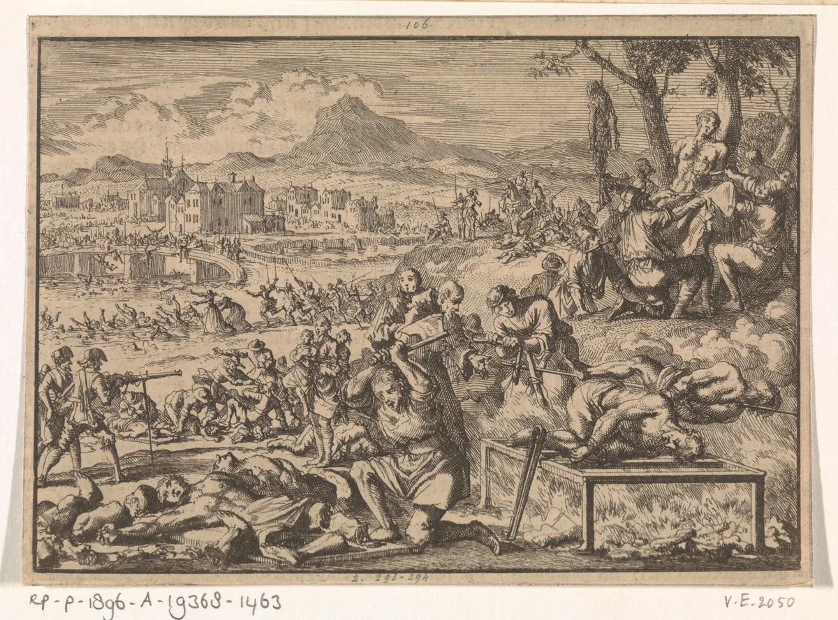 Vervolging van protestanten in Ierland, 1641 by Jan Luyken, print, 1698
