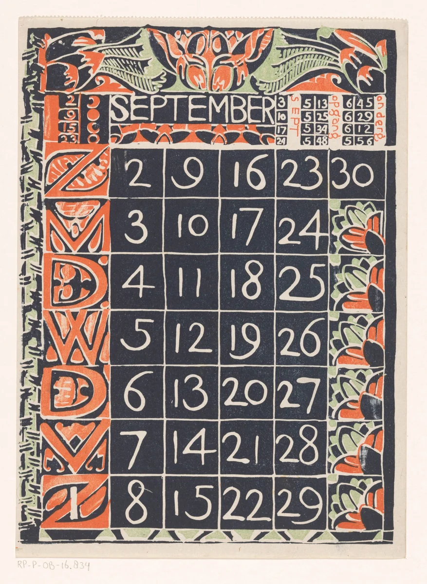 Kalenderblad september 1900 by Carel Adolph Lion Cachet, print, 1900