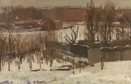 Gezicht op het Oosterpark in Amsterdam in de sneeuw by George Hendrik Breitner, painting, 1892