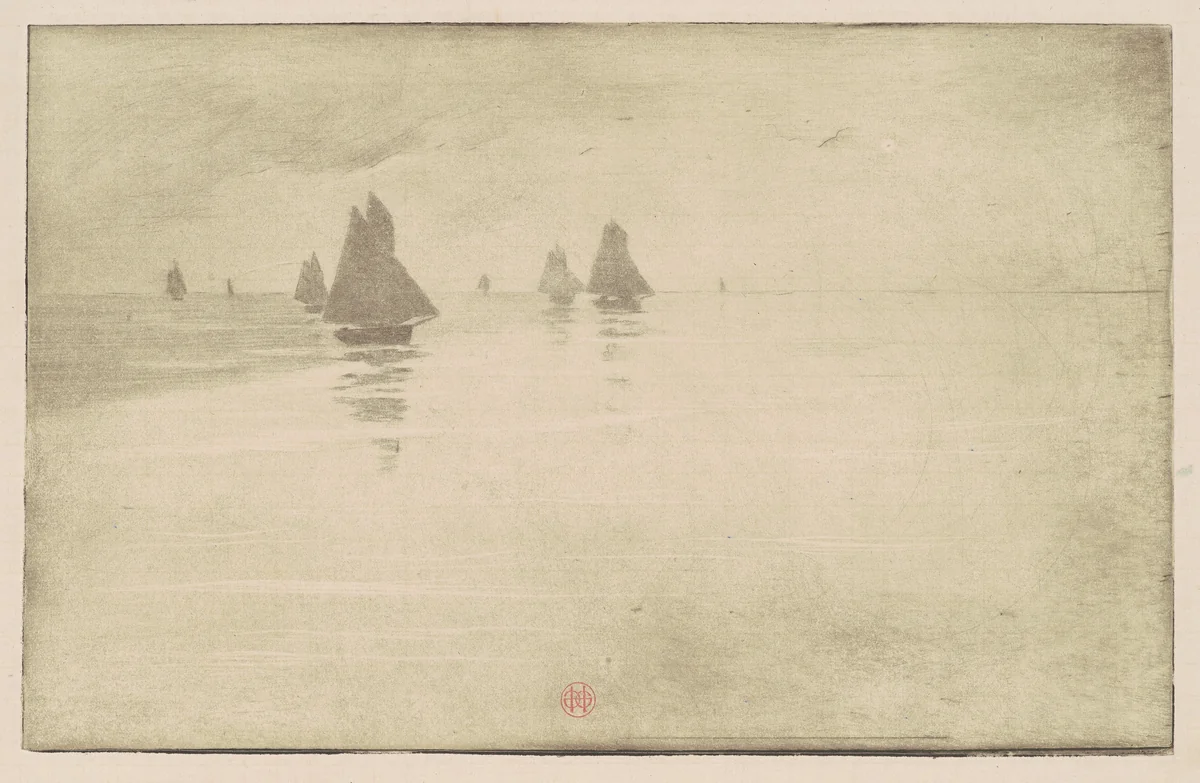 Boats in a Morning Fog by Henri-Charles Guérard, print, 1882-1892